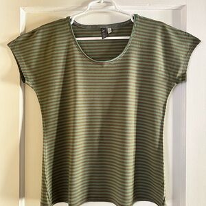 Ibex Olive and Brown Striped Lightweight Wool Short Sleeve Tee, Size M